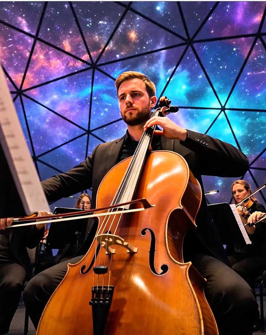 A cellist performing inside The Dream Dome